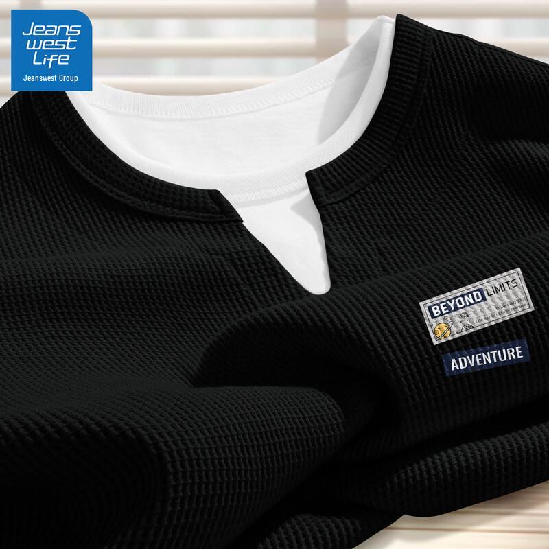 JEANSWEST LIFE Men s 2026 Waffle Knit V-Neck Long Sleeve T-Shirt L