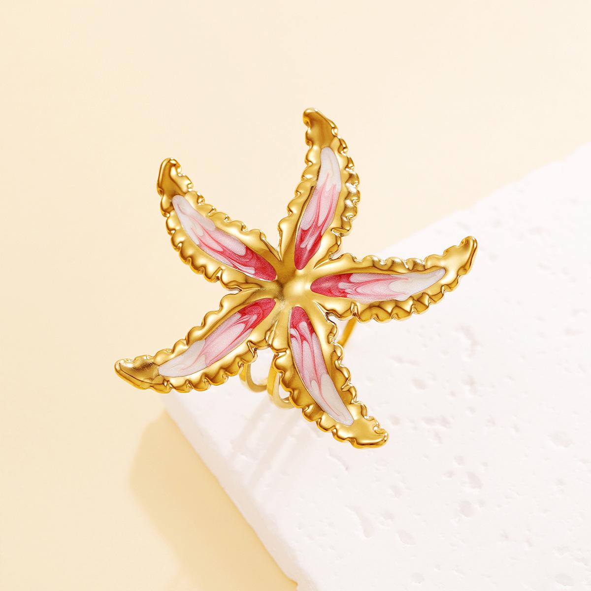 Super Fairy Starfish Ring: Colorful Enamel Open Stainless Steel Marine Life Design