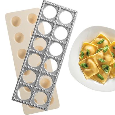 12 Löcher Ravioli Maker Presse Aluminiumlegierung Potsticker Fleischpastete Knödel Maker Einfach zu bedienen Ravioli Stempel Pasta Herstellungsset JT568