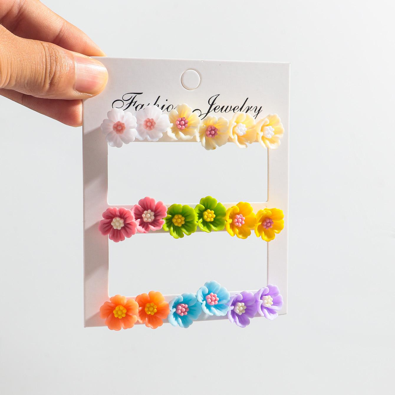 New 18pcs/set Resin Small Camellia Flowers Stud Earring for Women Summer Colorful Flower Acrylic Earrings Trend Jewelry Set Gift