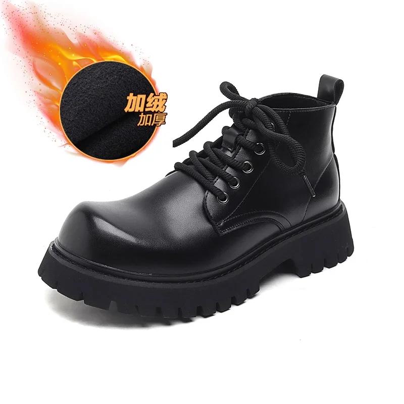 

Fashion Men s Leather Boots High Quality Casual Shoes for Men Autumn Comfortable Platform Boot Winter Fur Boots Zapatos de Hombre Cuero 44
