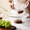 Fruit Plate Solid Wood Base Light Luxury Glass Dessert Plates Living Room Coffee Table Snack Display Tall Candy Plate Tableware