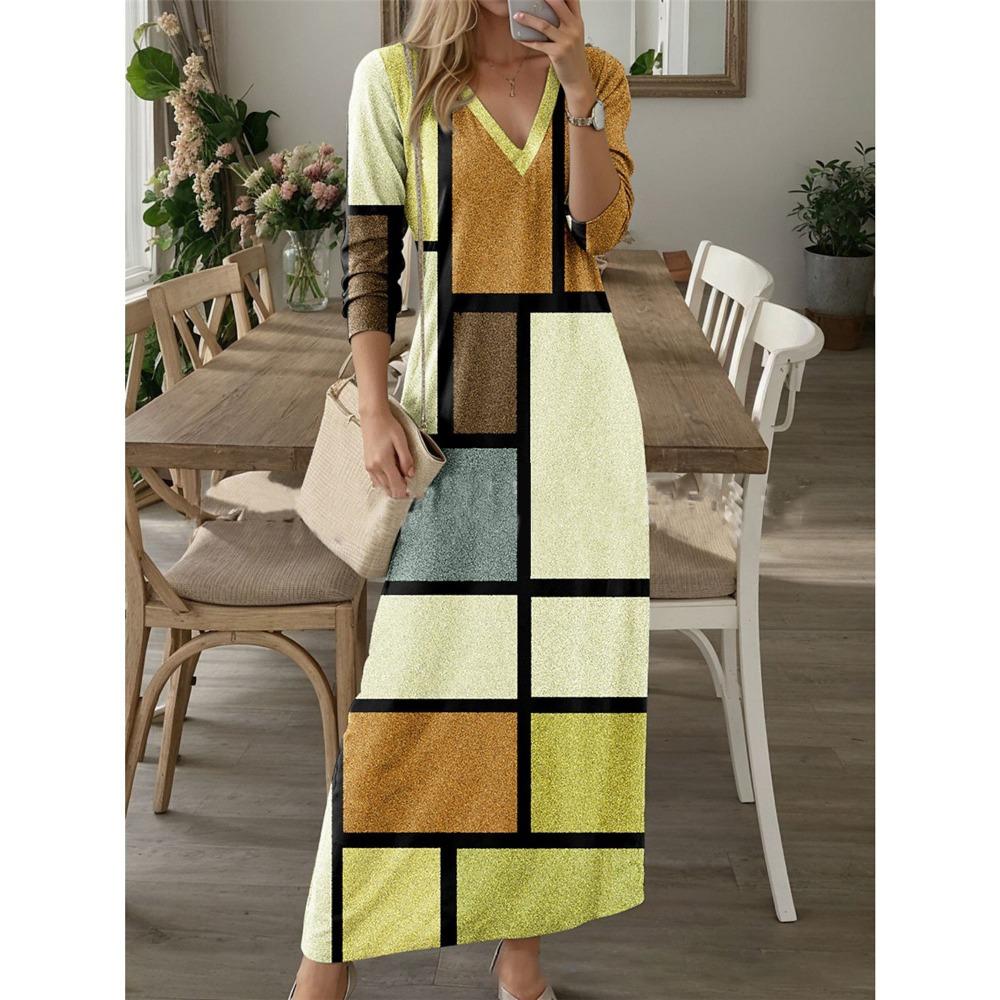 BITCED Women's Fashion Autumn Winter Long Sleeve V-Neck Casual Dresses