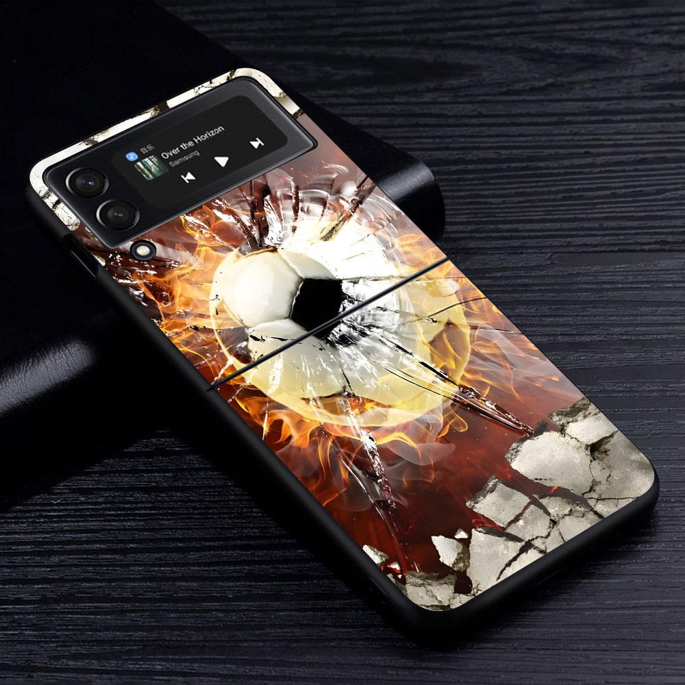 Football Sport Soccer Case for Samsung Galaxy Z Flip4 Flip3 5G PC Hard Cell Phone Shell Z Flip 4 3 Black Zflip4 Zflip3 Cover