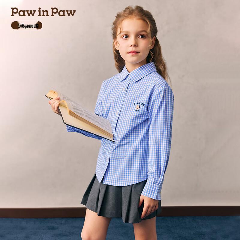 

Девочковая рубашка PawinPaw с эффектом прохлады, с мультяшным медведем и клетчатым воротником 150