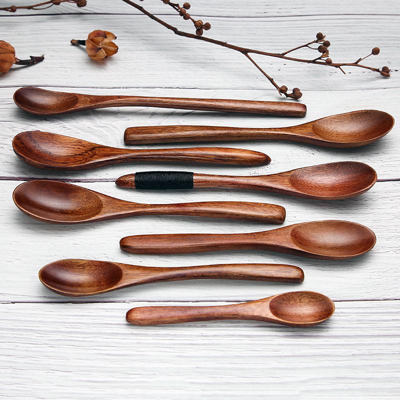 Solid Wood Lacquer Long Handle Winding Wood Spoon Style Log Small Spoon Free Lettering Multi-style Stirring Spoon