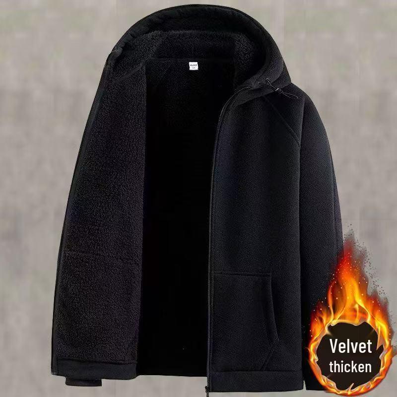 Pánska teplá fleecová bunda s kapucňou: Nový štýl, Hrubá podšívka, Ležérny vonkajší kardigán