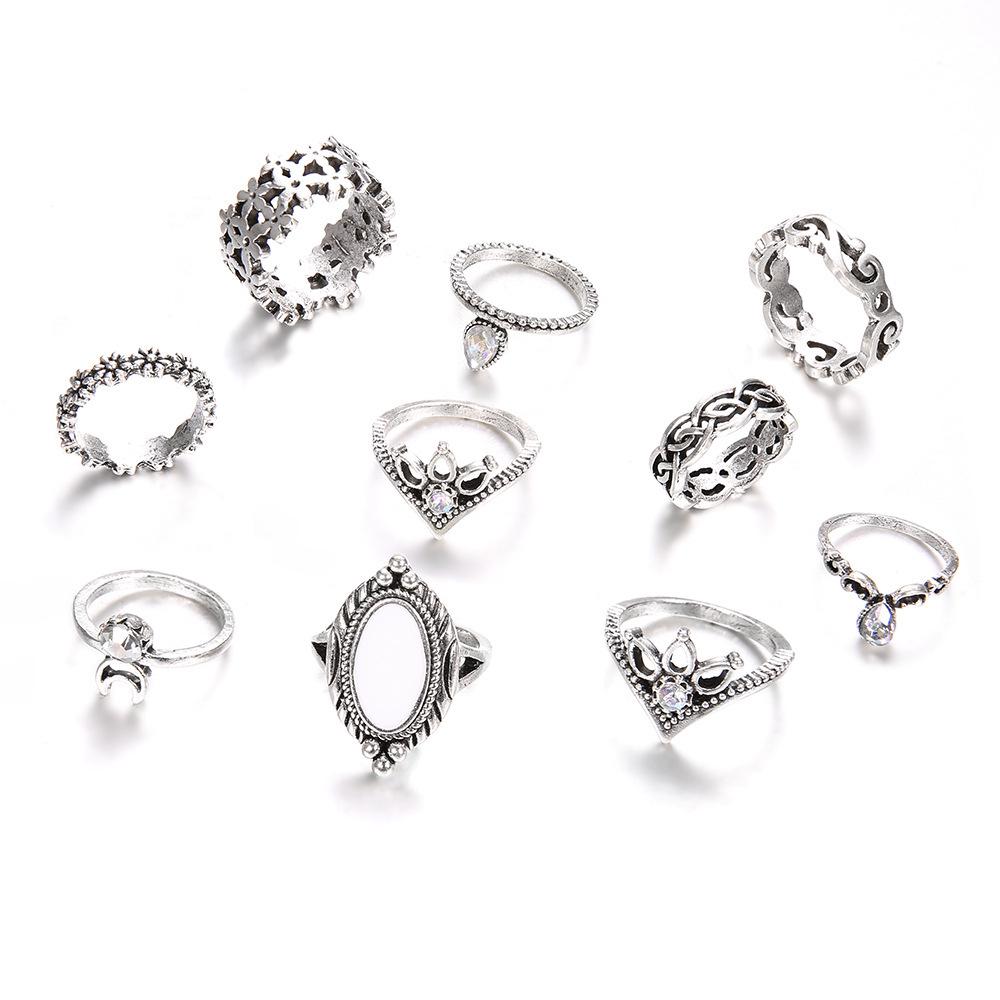 European & American Opal Diamond Crescent 10-Piece Ring Set