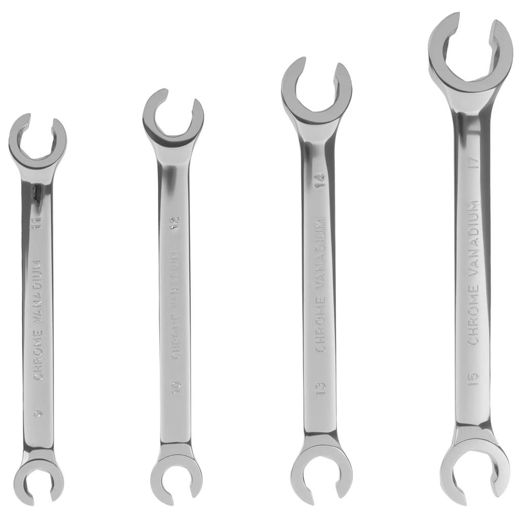 4-teiliges Überwurfmutter-Schlüsselset, beidseitig, metrisch 9 10 11 12 13 14 15 17 mm, spiegelpolierte Oberfläche, robust, korrosionsbeständig für Maschinen