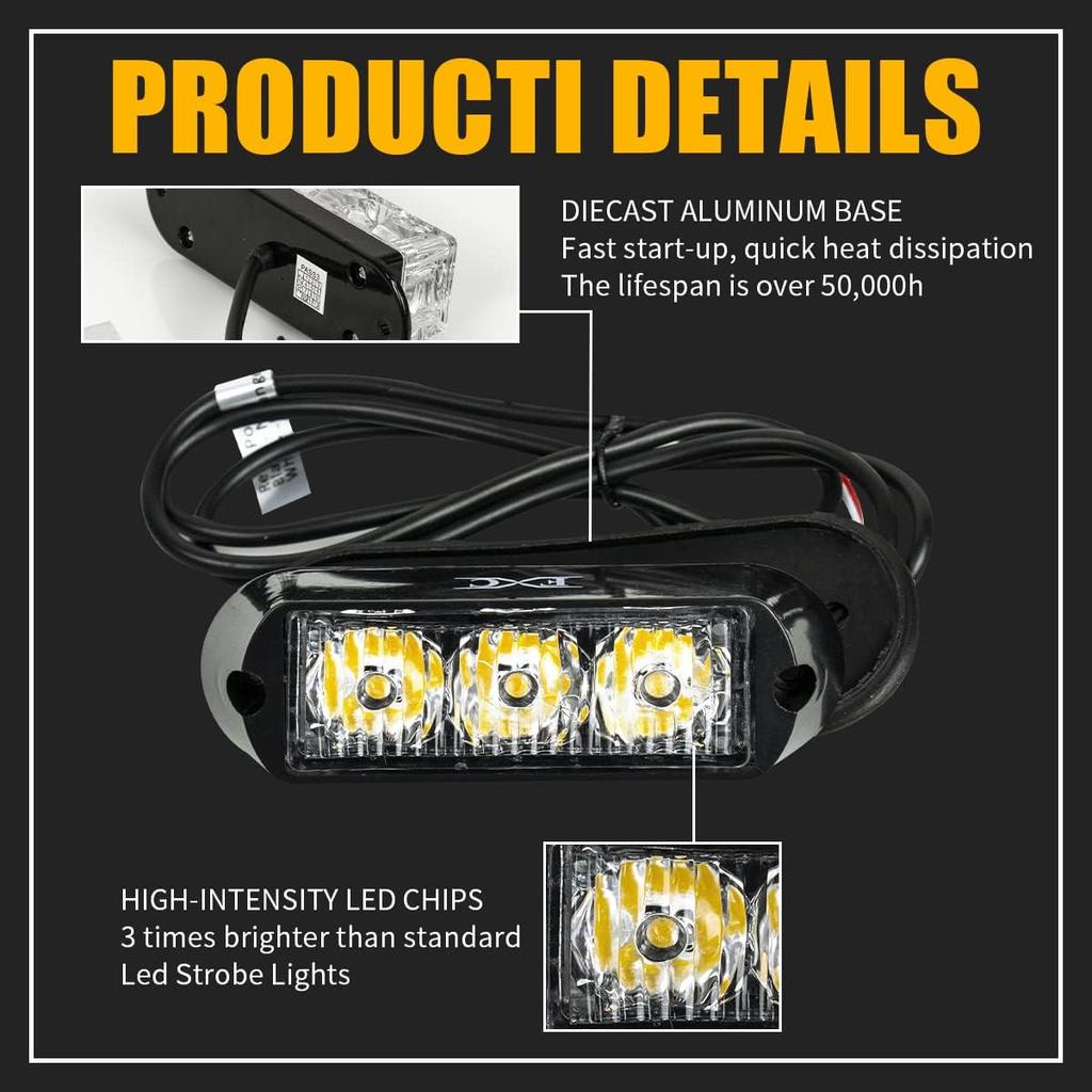 FXC (2PCS 3-LED Strobe Light Purple Waterproof Emergency Beacon Flash Lights,Purishion Caution Bar 12 Different Flashing Car SUV Pickup Truck Van…