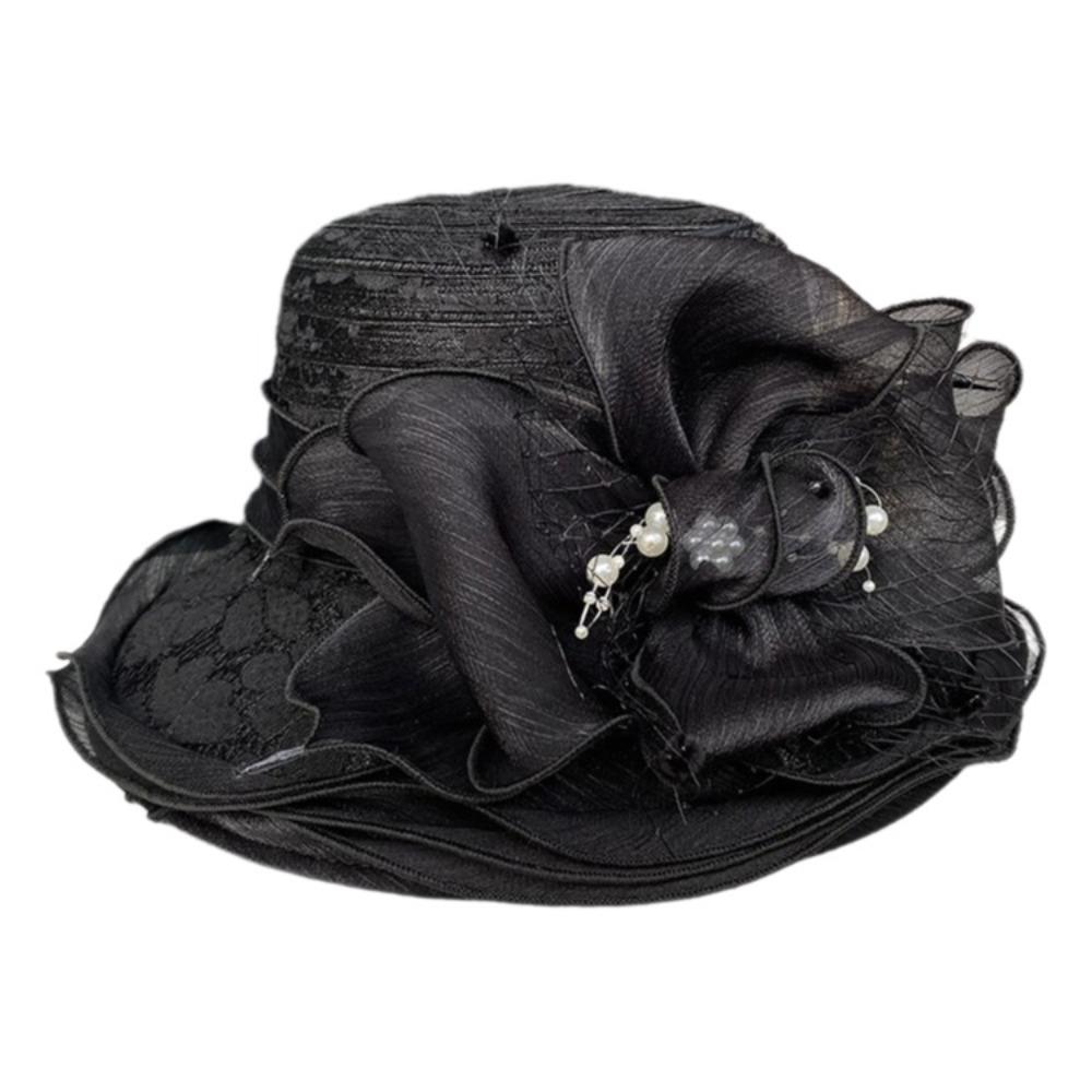 Breathable Ladies Fascinator Hat Wide Brim Foldable Sun Cap Bowknot Design French Style Bucket Hats Photography Accessory
