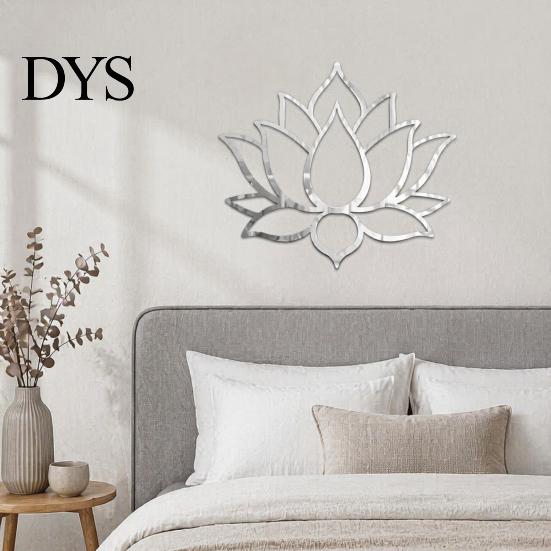 Acrylic Lotus Mirror Wall Sticker Sticker, Flower Decal, Zen Style Chinese Ornament Self Adhesive Decoration for Living Room Bedroom Yoga Studio