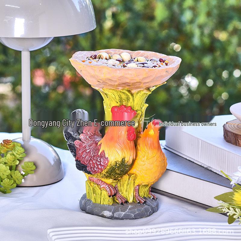 Resin Rooster Bird Feeder Garden Ornament