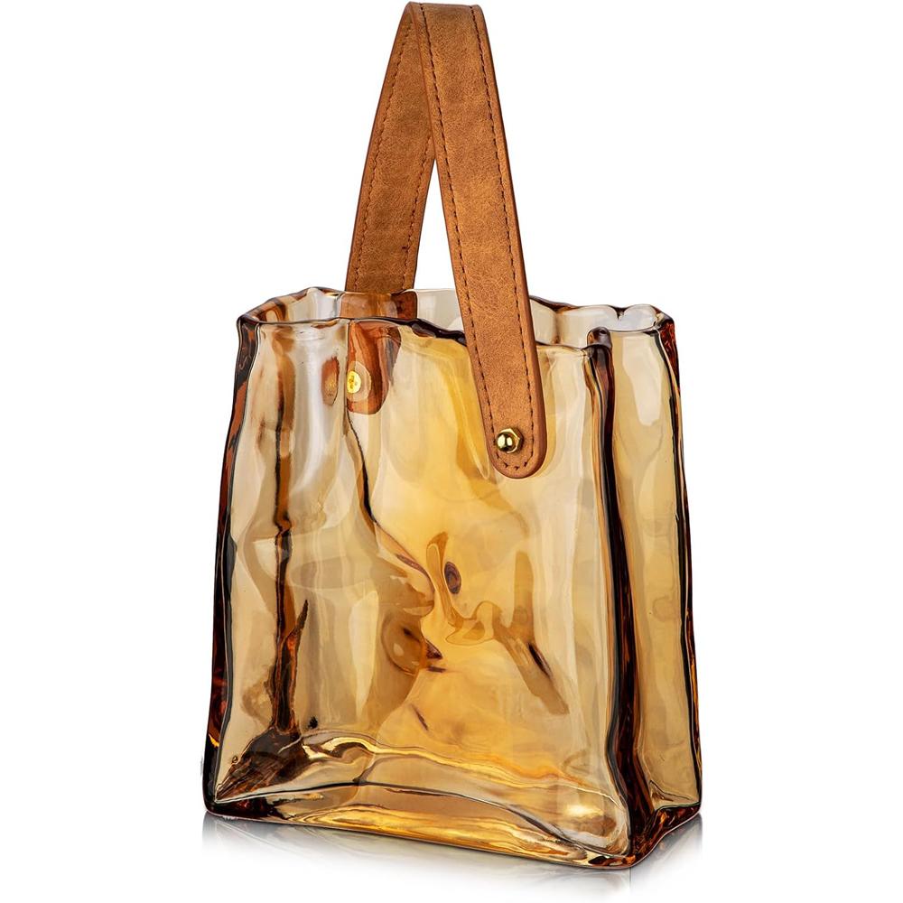 Glass Purse Vase for Flowers Amber