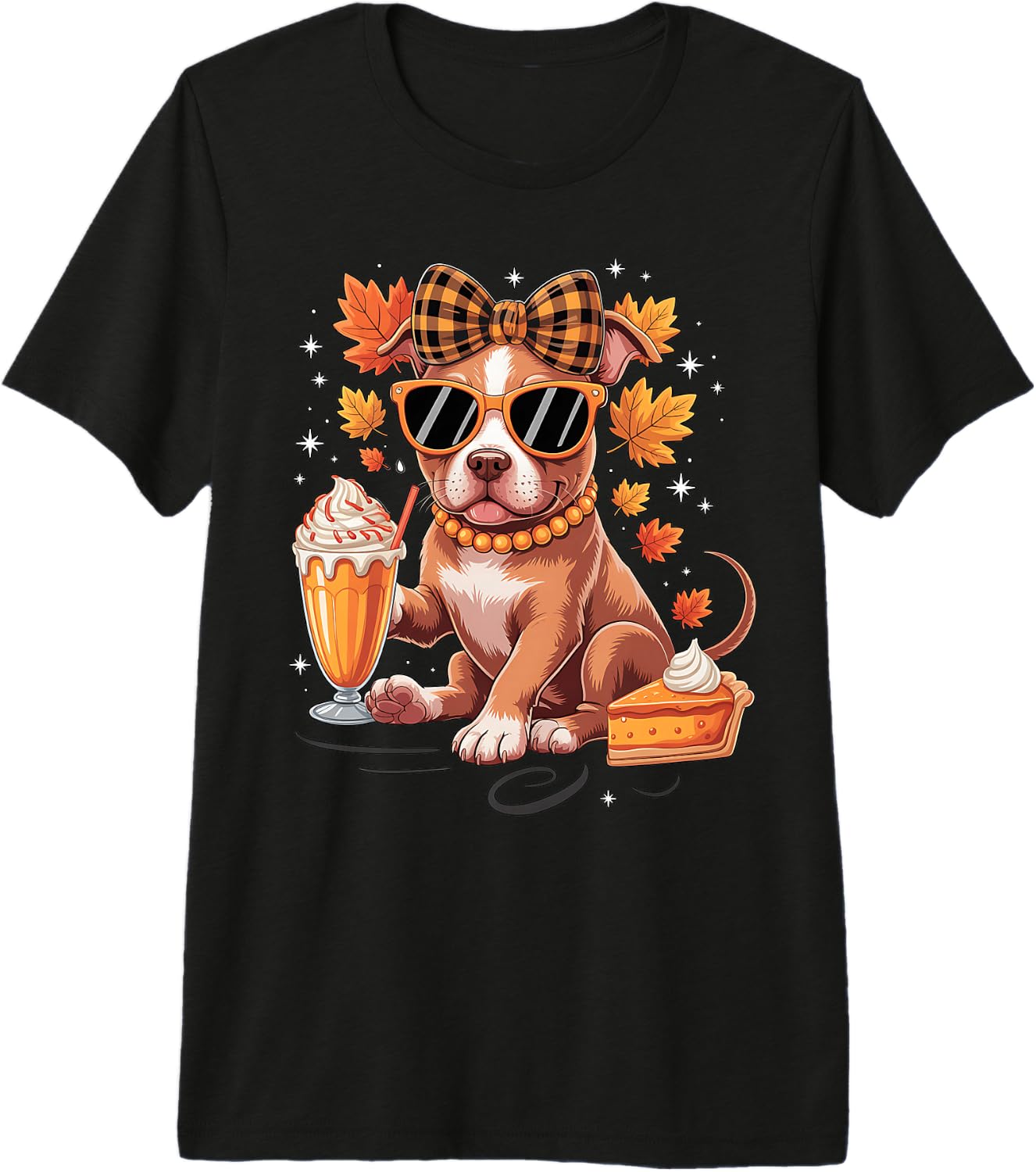 Pitbull Dog Bow Girls Unisex Fall Autumn Leaves Thanksgiving Premium Triblend Tshirt 100 Cotton Trendy Y2k Shortsleeve Tee S