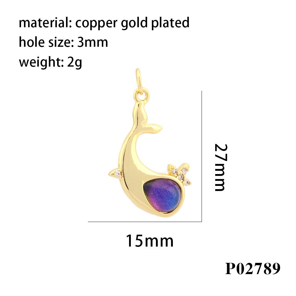 18K Gold Plated Copper Whale Pendant Necklace with Crystal Inlay - DIY Jewelry Material