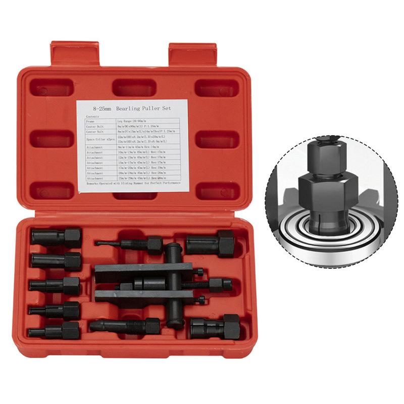 Jeu de 10 extracteurs de roulements avec mandrins de 8-25 mm pour moto, voiture, roulements aveugles industriels, outils revêtus antirouille