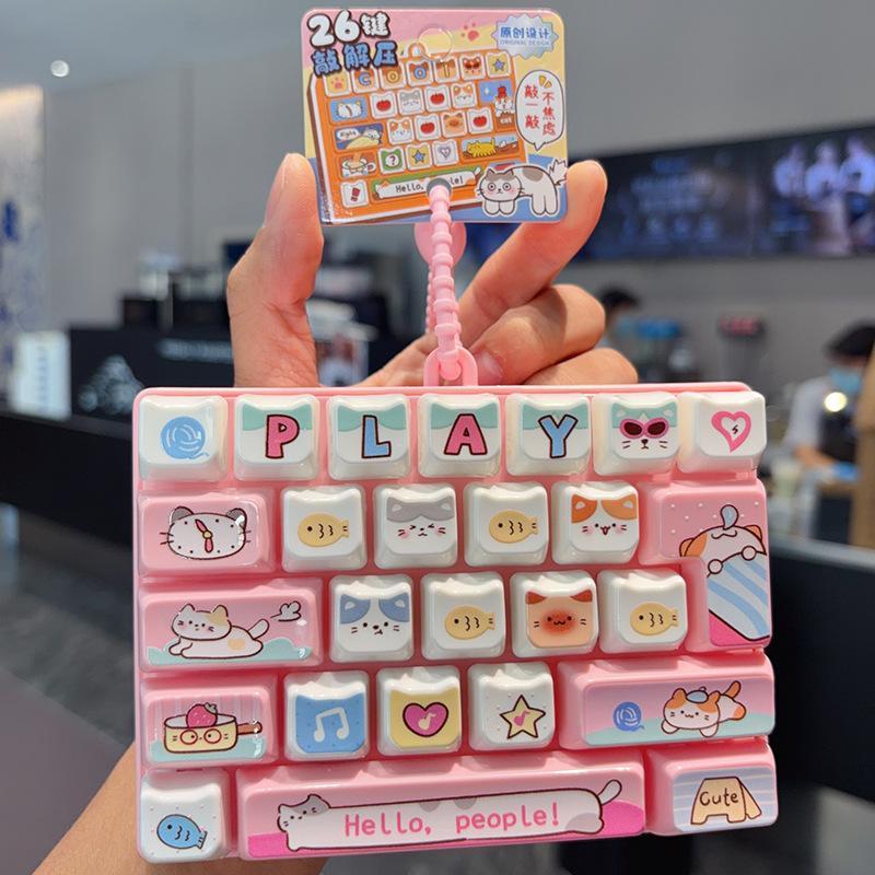 26 Grids Keyboard Button Cat Keychain Creative Fidget Stress Relief Toy for Children School Bag Pendant Decor