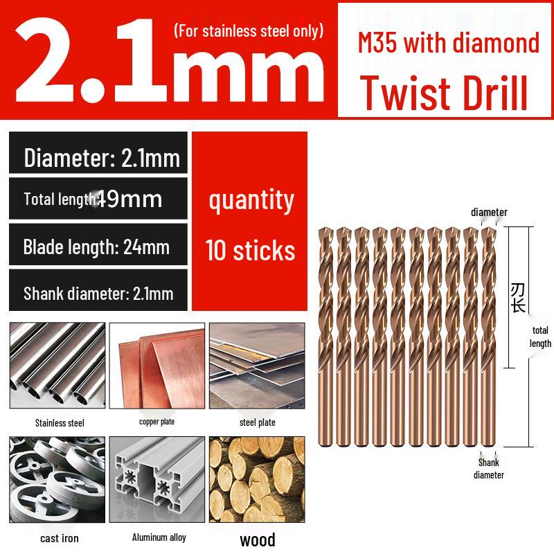 Set di punte da trapano HSS M35 al Cobalto per Legno, Metallo, Acciaio Inossidabile - Alta Durezza