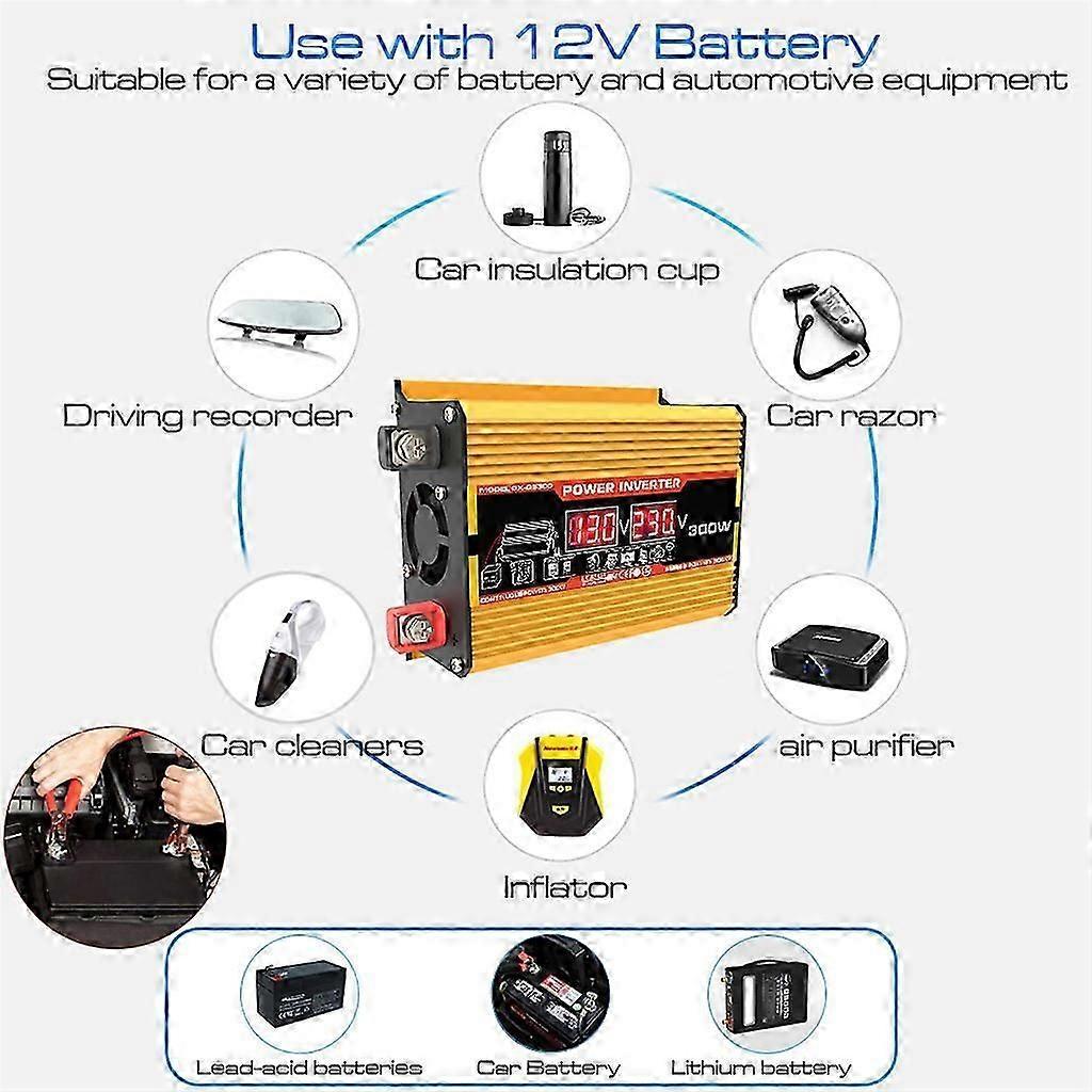 LED display inverter Dc 12v To Ac 220v 300W Solar vehicle home inverter USB