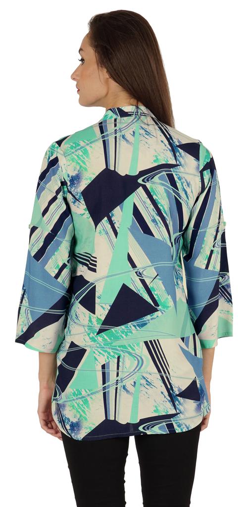 Bimba Button Down Tunic Casual Printed 3 4th Sleeves Loose Fit Rayon Tunic Long Shirt Top For