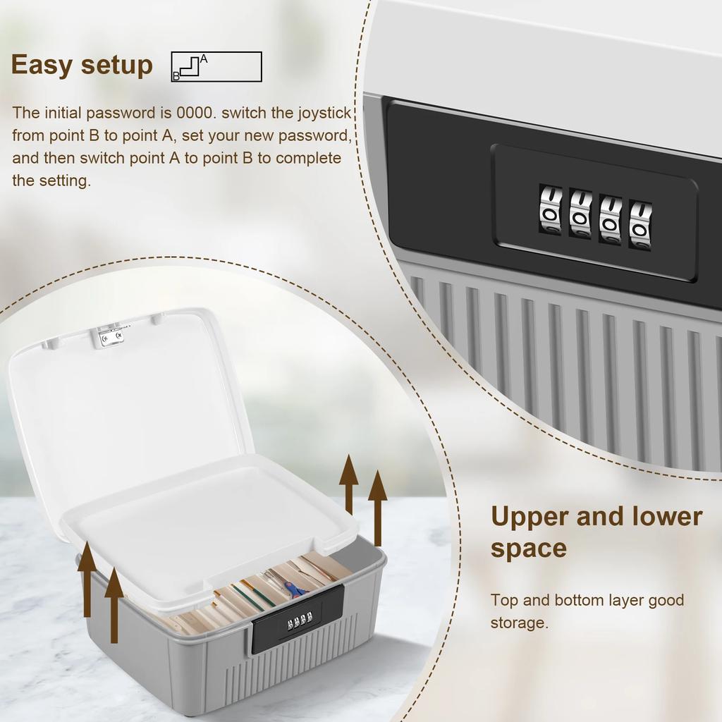 Password Lock Safe Case Household Robust Privacy Organizer Document and ID Box Large Capacity Lockable for Desktop Storage Box