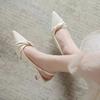 French Rear Empty Strap Stiletto Professional Single Shoes Bag Head Sandals Pointed White with Skirt High Heels