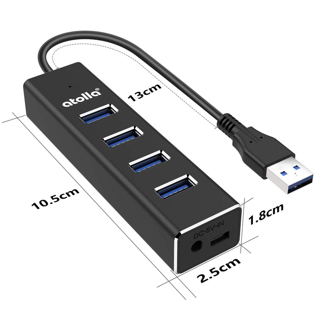 Atolla USB USB Aluminum USB Expansion 5Gbps Data Lightweight and Compatible with iPad and Work from Home Hub, 4-Port 3.0 Hub, Alloy, Hub, High-Speed