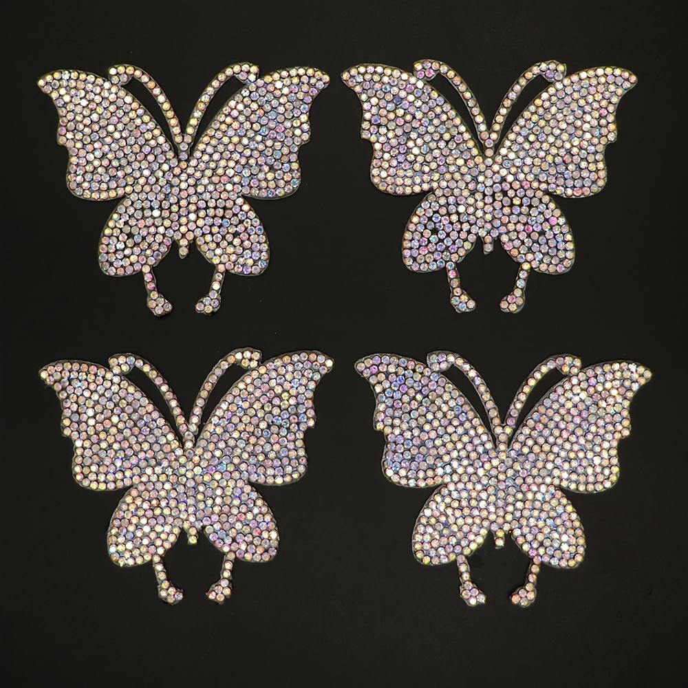 4pcs Rhinestone Butterfly Self-Adhesive Patches, DIY Suitable for Car, Bag, Hat, Book Decoration, Self-Adhesive Rhinestone Stickers