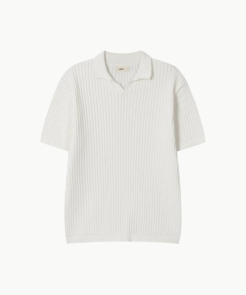 Leondi Johnny Collar Short Sleeve Knit - White