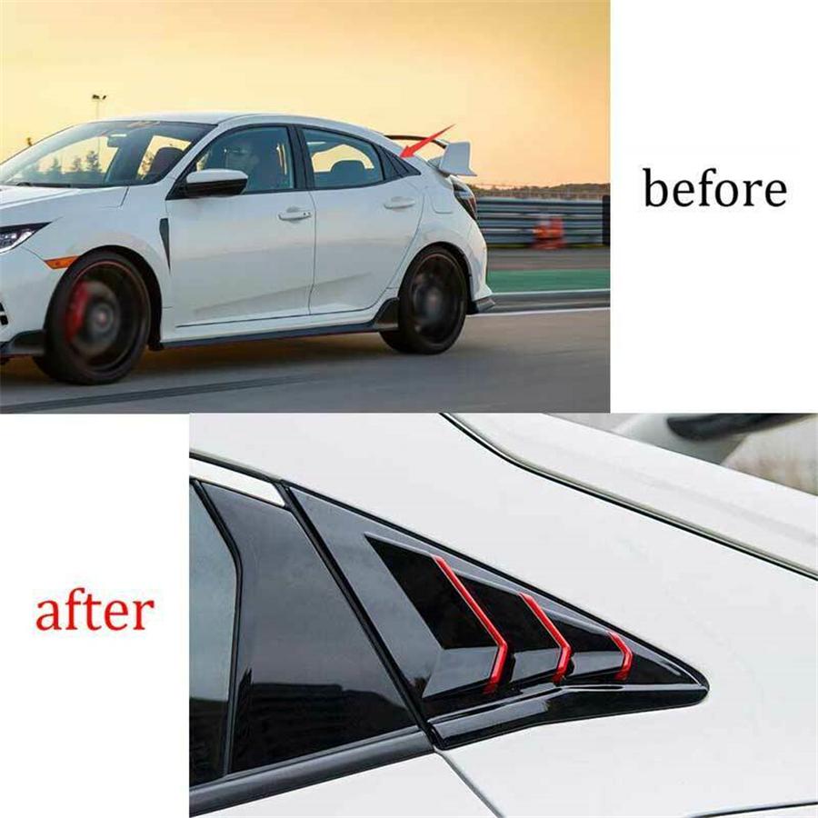 1 Pair Side Air Vent Window Louver For Honda Civic 2016-2021 10Th Hatchback Type R - Cover Glossy Black Red Abs
