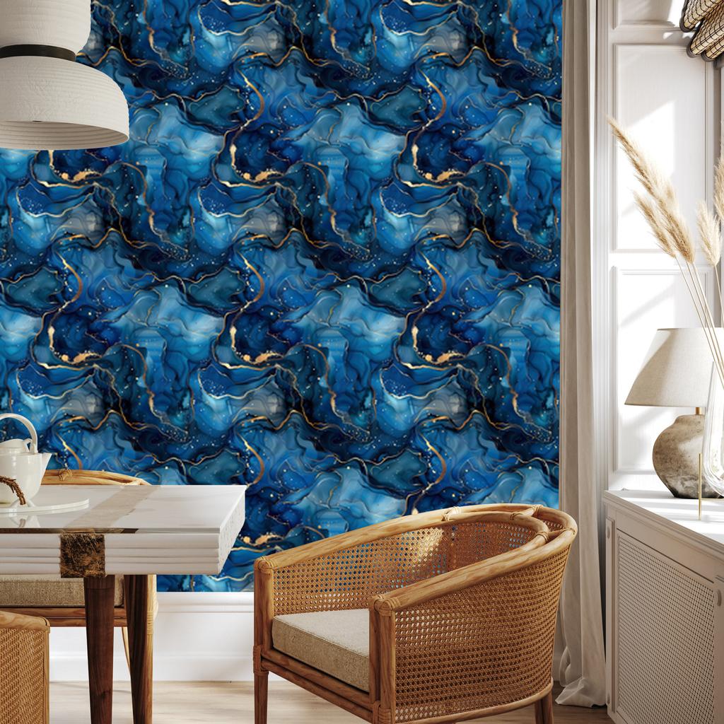 Wallpaper Ink navy blue, blue, turquoise and graphite 50x1000