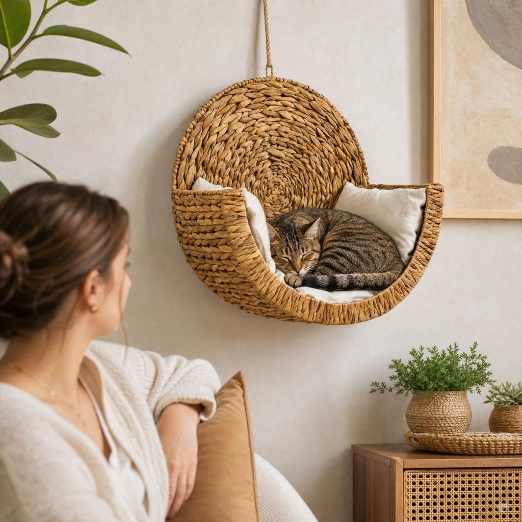 Letto Intrecciato a Mano per Gatti da Interno, Lettiere Accoglienti per Animali Domestici per Dormire e Rilassarsi