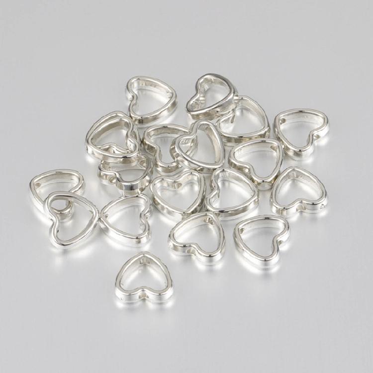 Pack of 50 Fashionable Heart Shaped Double Hole Beads CCB Material Hollow Hearts