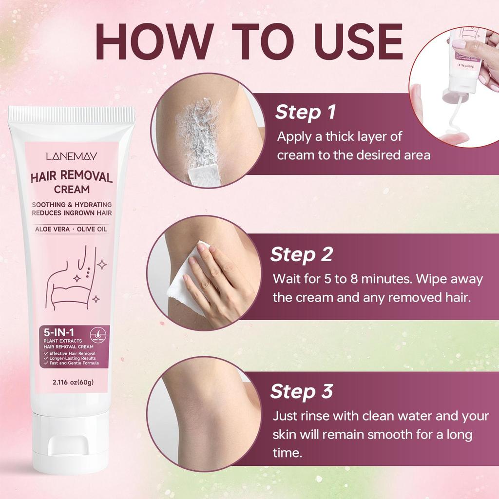 Hair Removal Cream-Effective Hair Removal-Longer-Lasting Results-Fast And Gentle Formula-Suitable For Arms, Legs, Underarms, 60g