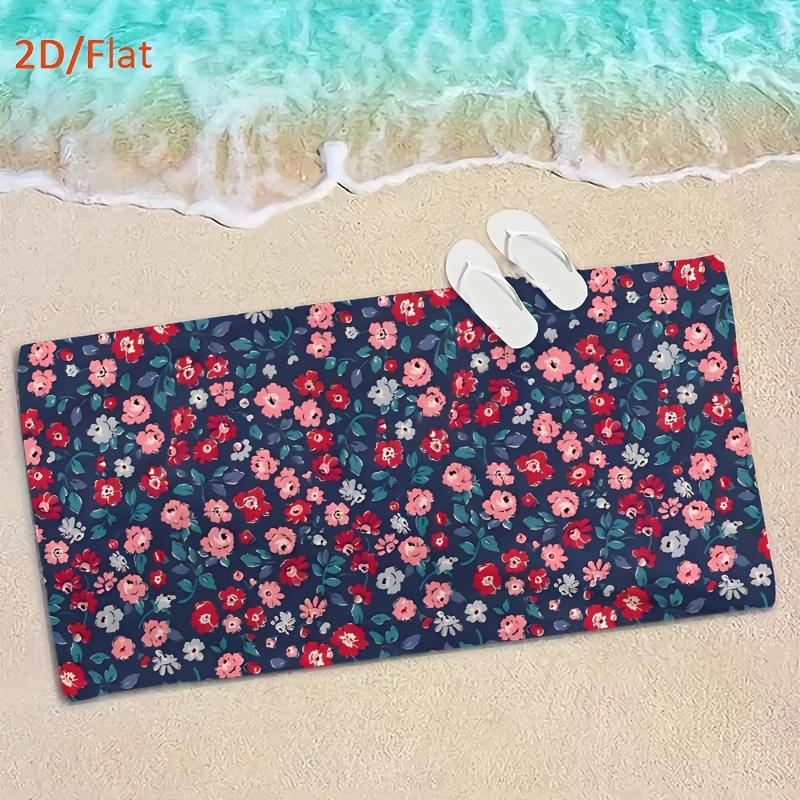1pcs Vibrant Navy Ditsy Flower Print Beach Towel, Soft Quick Dry Oversized Bath Towel, Boho Aesthetic Summer Accessory
