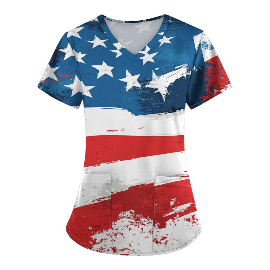 Women's Fashion  Printed Short Sleeve Overalls With Pocket Tops  Clothes
