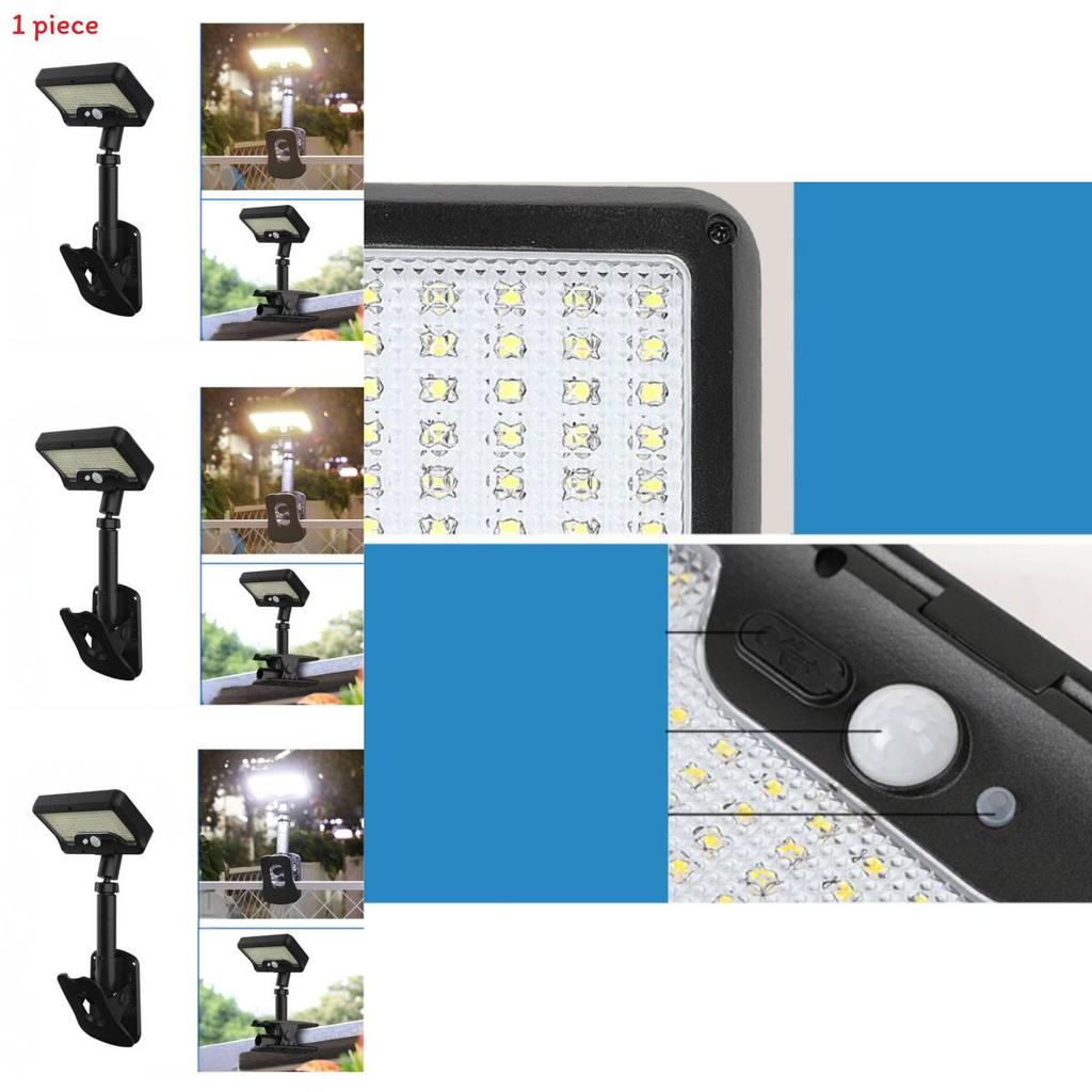 Solar Powered Led Clamp Light For Outdoor Garden Patio Lawn With Motion Sensor