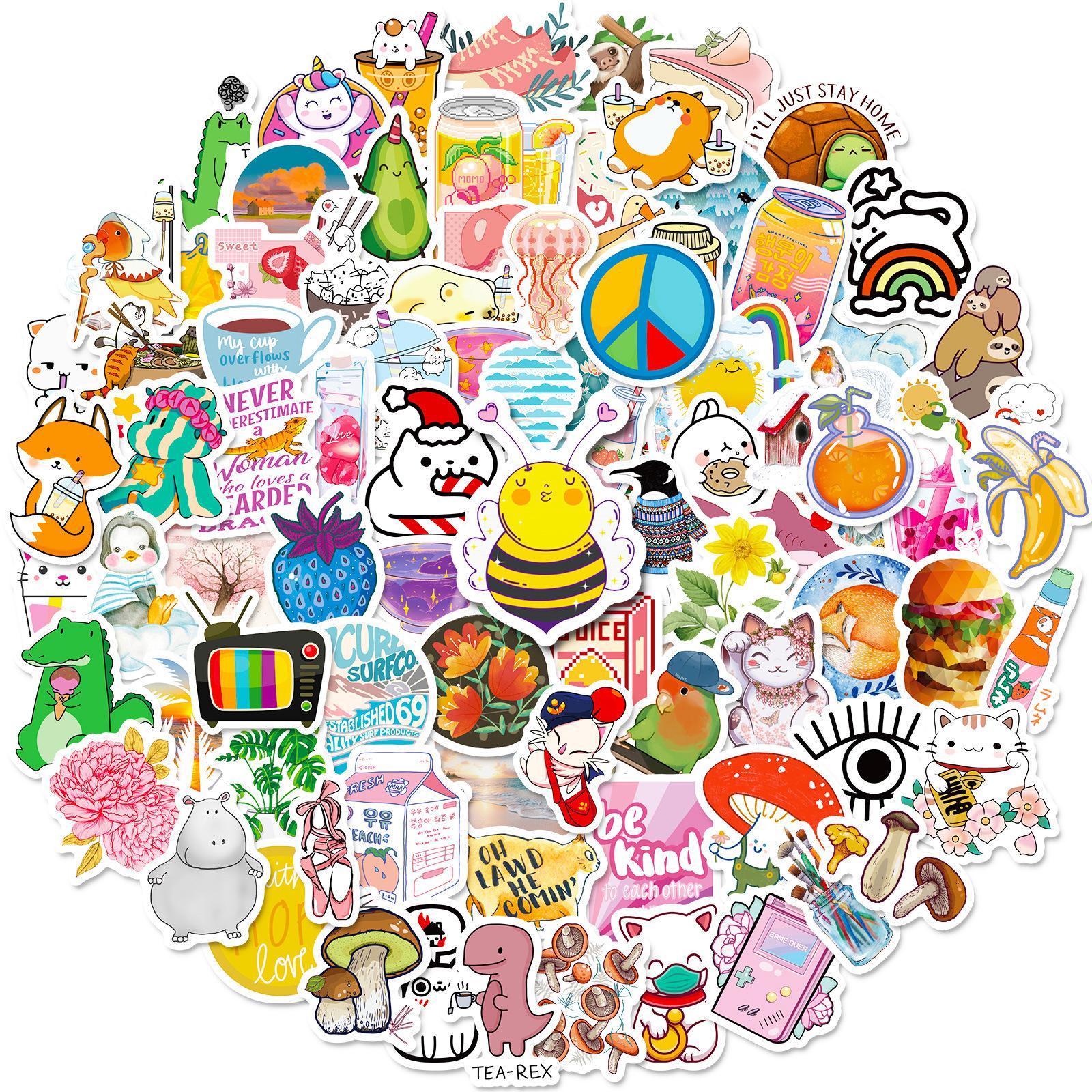 

100 Small Size 4Cm Pink Small Fresh Cute Cartoon Small Fresh Graffiti Sticker Shein Sticker