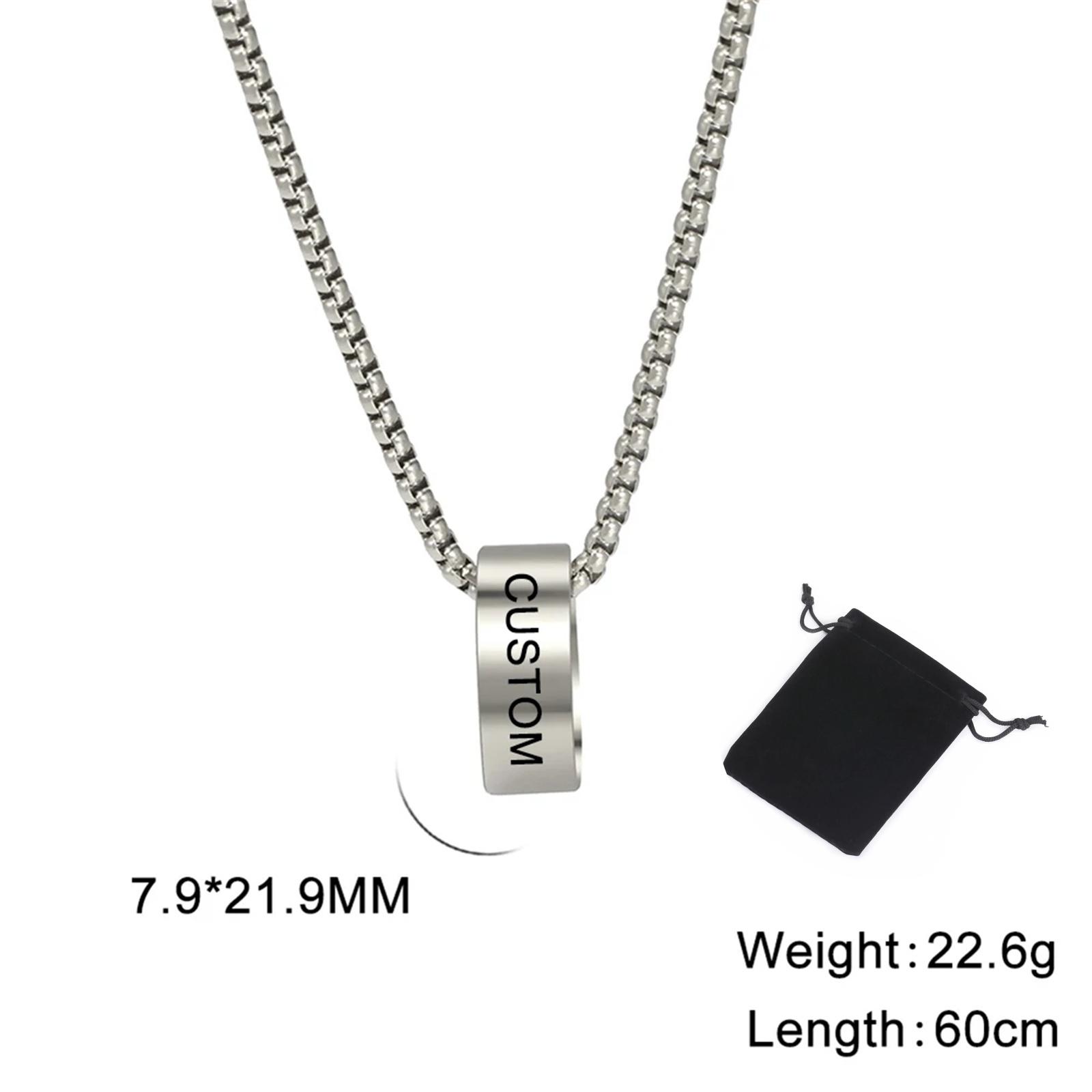 Customized Name Couple Ring Necklace Stainless Steel Box Chain Necklace Carving Name Male Female Couple Jewelry Gift 60cm