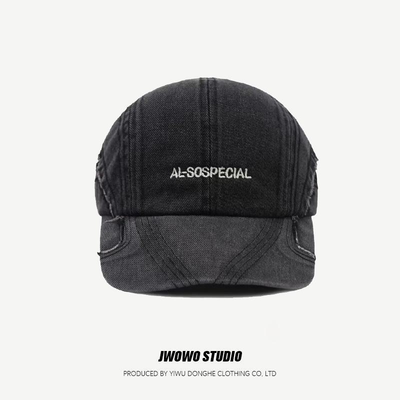 American Retro Washed Denim Baseball Cap Women S Versatile Face Small Letter Embroidery Wide Brim Cap Men adjustable