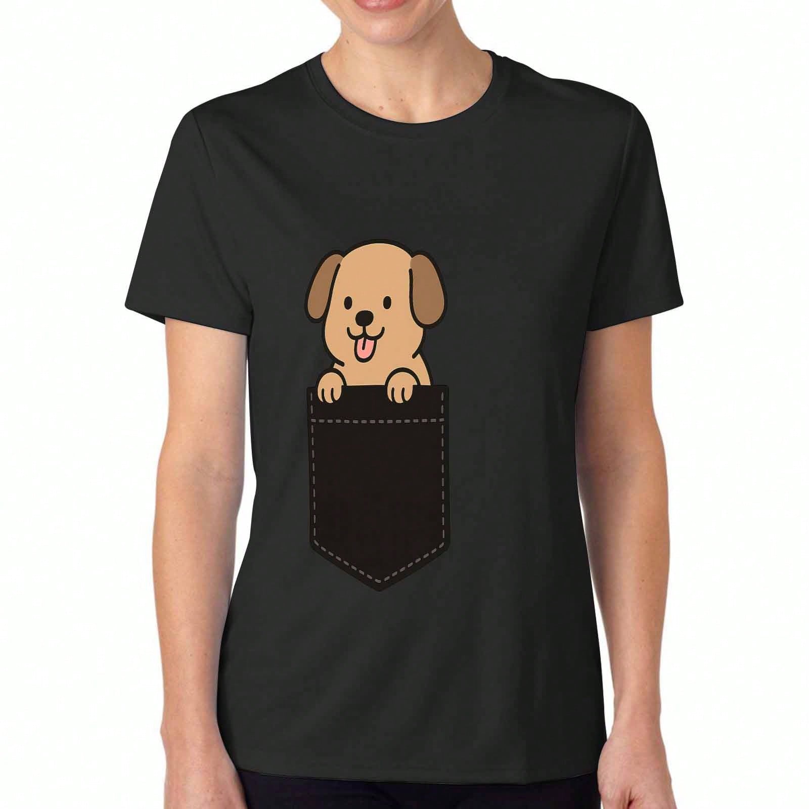 Pocket Pug Ladies Cotton T Shirt, Premium Quality Print, Durable, Casual Fashion. Featuring A Cute Pug Puppy Dog Peeking Out Of A Pocket Design, So St S разноцветный