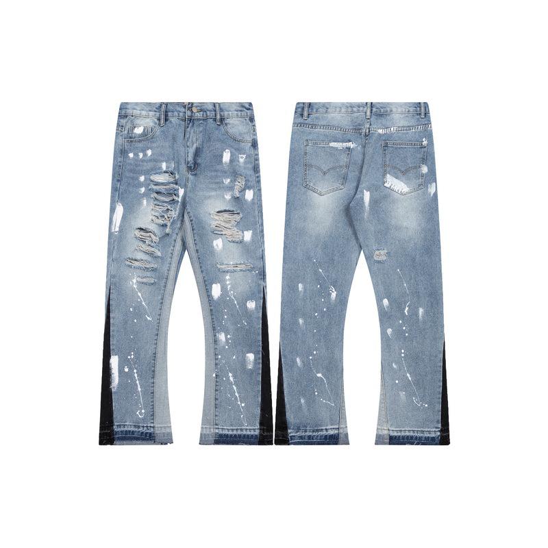 GALLERY DEPT Jeans Acampanados Retro Unisex Patchwork Desgastados con Lavado Salpicado