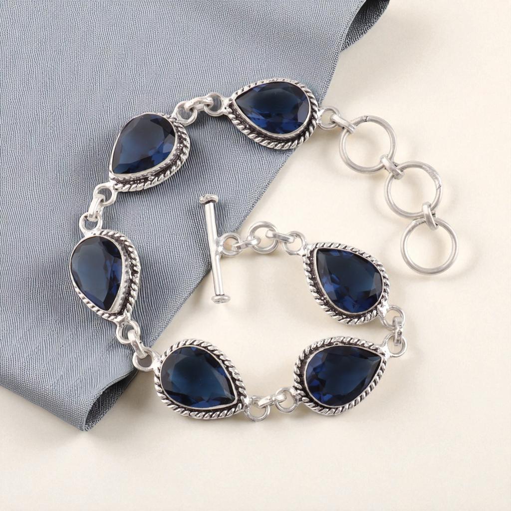 London Blue Topaz Gemstone 925 Sterling Silver Jewelry Handmade Bracelet 7-9" RB-18-4