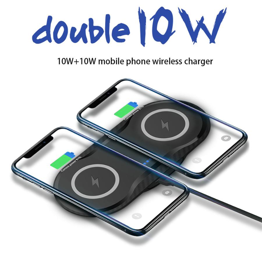 20W Double Seat CAR QI Wireless Charger Fast Charging Pad 2 In 1 Desktop Charger for iPhone 11 Pro X XS MAX XR For Samsung S10 S9