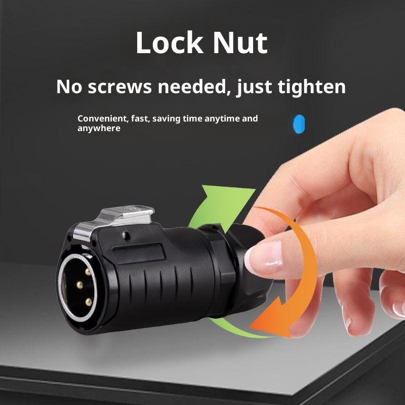 LP12 LP16 Panel Mounted Power Connector Set, Welding-Free, IP68 Waterproof, Consists of Plug and Socket, 2/3/4/5 Pin