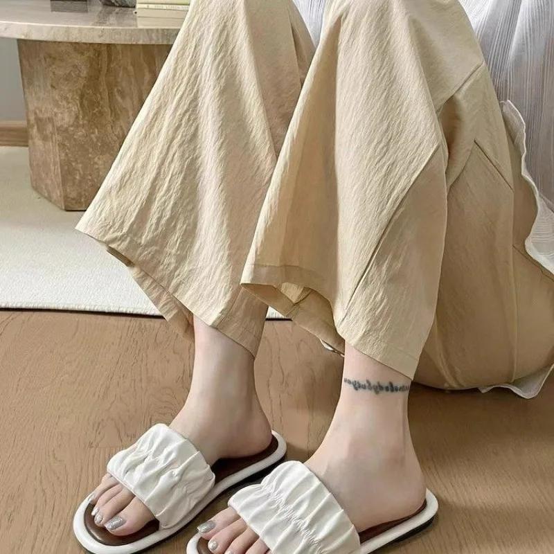 

Летние новые стильные модные элегантные повседневные женские туфли однотонные с круглым носком легкие тапочки на плоской подошве с открытым носком 42 бежевый