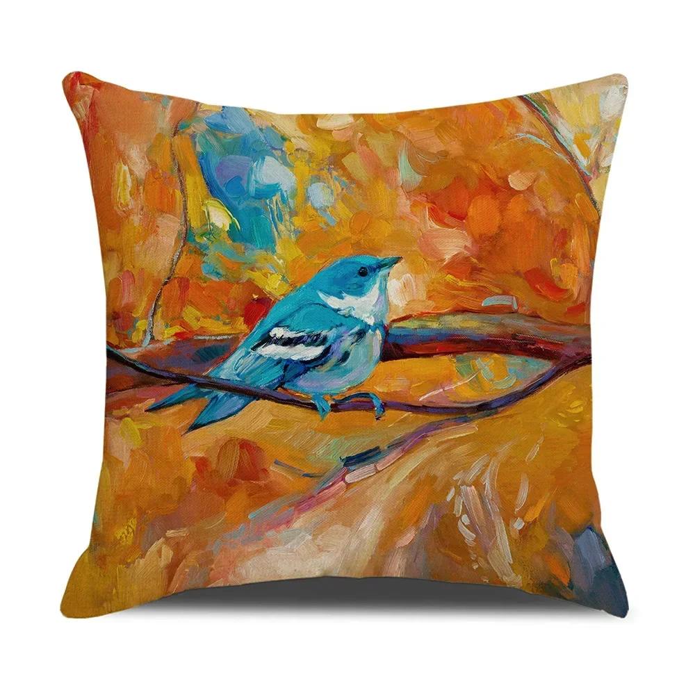 Watercolor Bird Cushion Cover Pillowcase Home Decor Office Sofa Pillowcase Home Decor Pillowcase