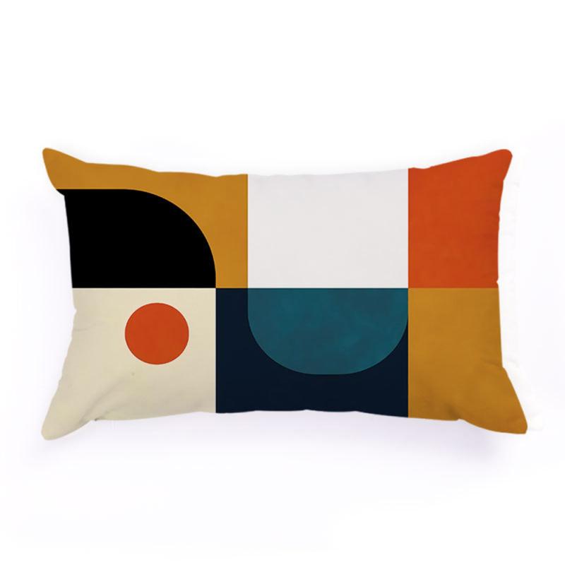 Flannel Rectangle Bedside Throw  Pillow  Case, Creative Bright Color Geometric Abstraction Pattern,