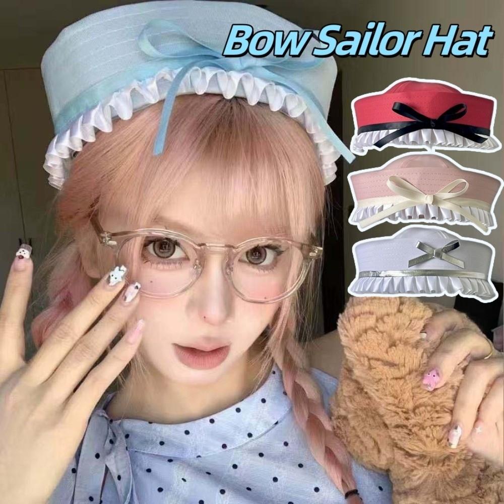 Ruffle Sailor Hat Dome Navy Cap Retro JK Bow Beret  Travel